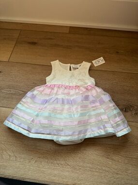 NWT The Childrens Place Baby Girls Floral White Lace Rainbow Dress sz 3-6 months